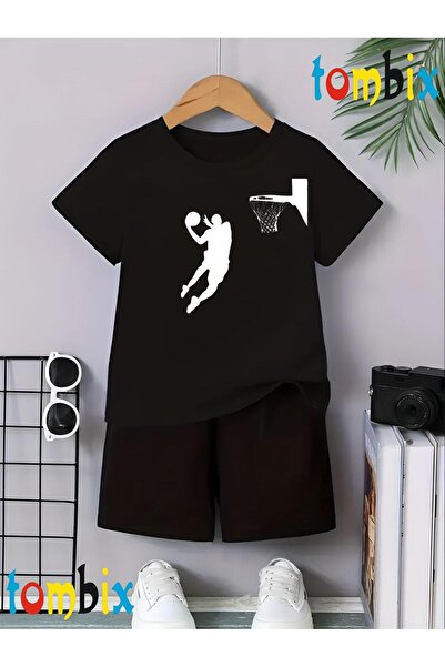 tombix Pota and Basketball Player Printed T-Shirt Shorts Summer Children's Set