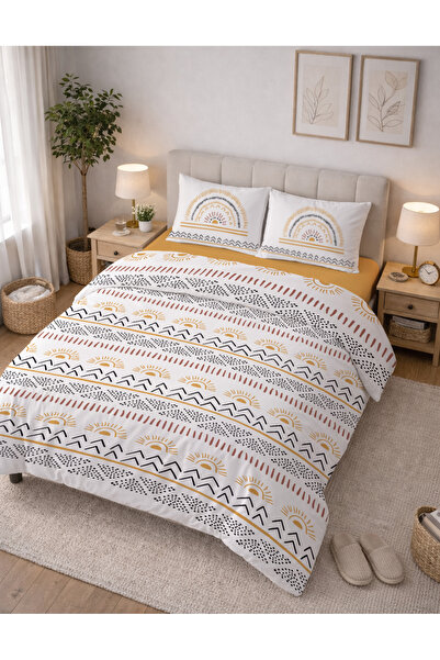 Evmila Σετ βαμβακερό διπλό παπλωματοθήκη και 2 μαξιλαροθήκες με μοτίβο Boho Sun