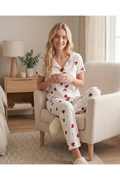 Biraltı Moda Σετ πιτζάμες με κοντά μανίκια και λεπτομέρεια φιόγκου