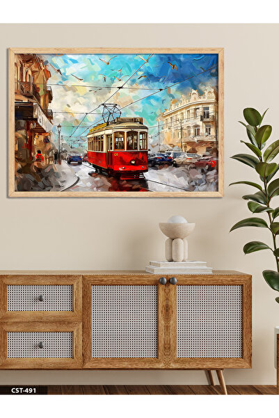 Evinemoda Εικόνα με ξύλινο πλαίσιο με κόκκινο τραμ