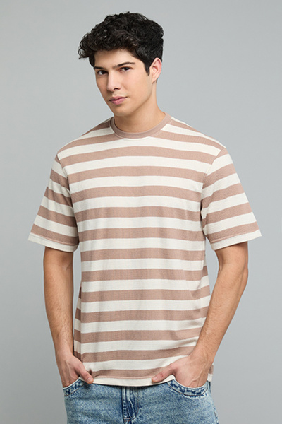 R&B Striped T-Shirt with Crew Neck and Short Sleeves