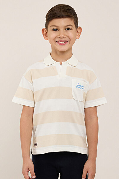 R&B Striped Polo T-Shirt with Short Sleeves
