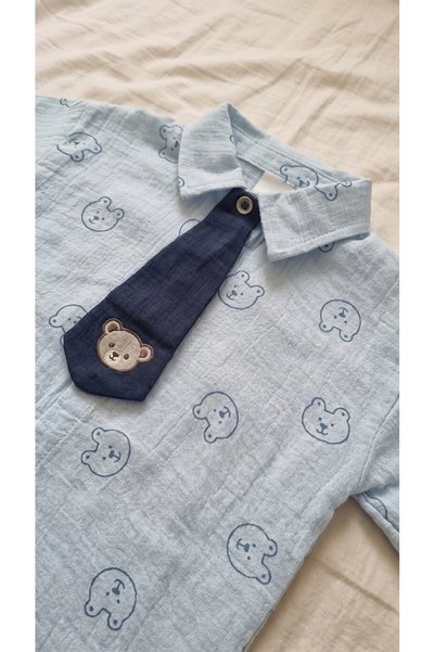 Sabi Baby Boy Muslin Bear Printed Shirt Tie Shorts Two-Piece Set