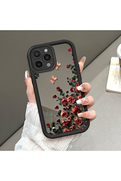 CASEVIBE iPhone 14 Pro Uyumlu Şık gül desenli aynalı telefon kılıfı
