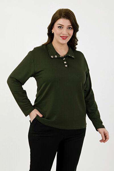 By Alba Collection Γυναικεία Πλεκτή Μπλούζα Χακί με Λεπτομέρεια Κουμπιών από ...