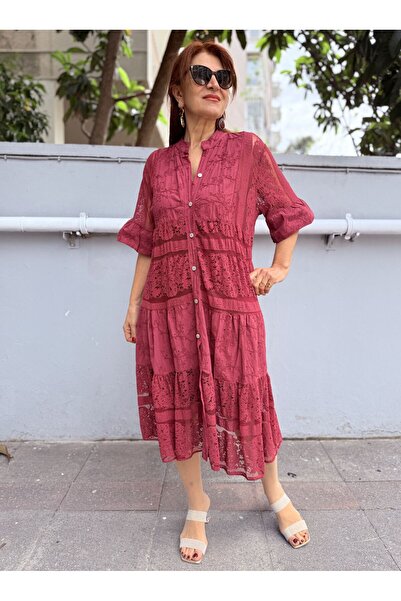 DenizEge Ιταλικό φόρεμα μίντι με επένδυση σε χρώμα δαμασκηνί