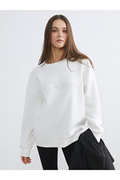 LC Waikiki Embroidered Oversize Women's Thick Sweatshirt Tunic
