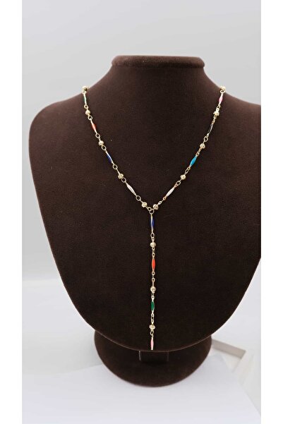 Jerie Gold Dorika Detailed Colorful Enamel Y Necklace