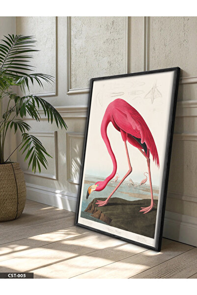Evinemoda Ružičasti flamingo, jednodijelna crna slika u drvenom okviru