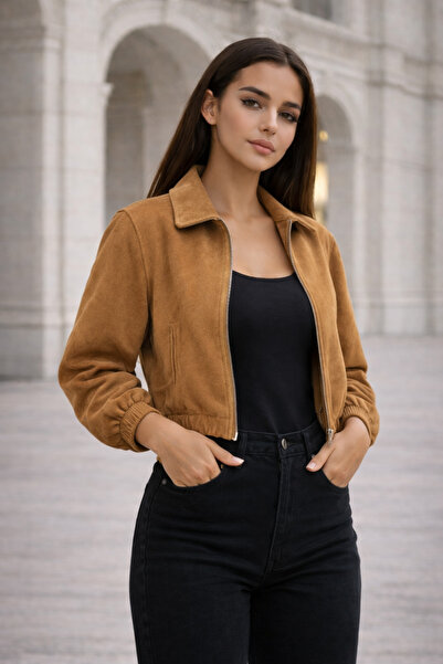 PELİNORA Women's Oversize Zippered Bomber Jacket