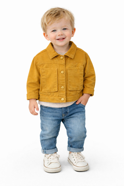 İrem Çocuk Giyim Boy'S/Girl's Yellow Color Jacket with Teddy Bear Detail on t...