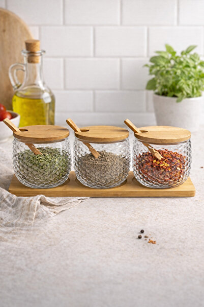 NOKKA 3-Piece Glass Spice Jar Set with Bamboo Lid, Spoon and Stand – Stylish ...