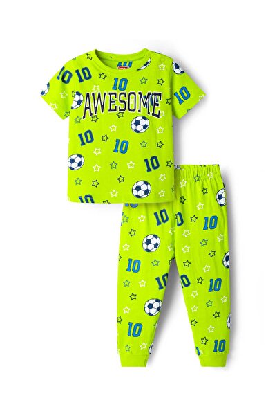 Babyhug Knit Half Sleeves Co-ords Night Suit With Sports Theme Print - Green