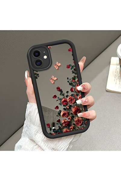 CASEVIBE iPhone 12 Uyumlu Şık gül desenli aynalı telefon kılıfı