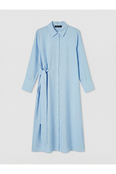 LC Waikiki Lcw Studio Blue Tie-Waist Shirt Dress with Nevavm Difference - S6A...