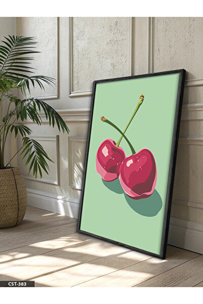 Evinemoda Ilustracija trešnje, jednodijelna crna slika u drvenom okviru