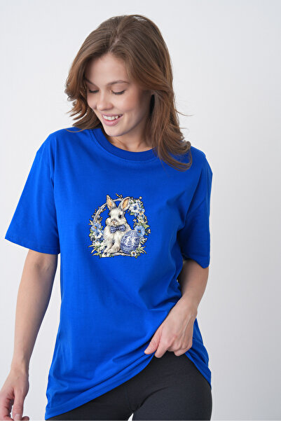 TREND EMMODA Tricou de damă în stil de vară, cu imprimeu cu iepurași și ouă d...