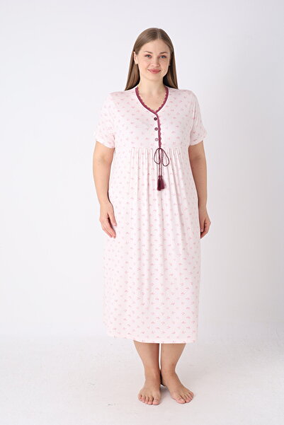 JENİKA Γυναικείο νυχτικό μεγάλου μεγέθους με κομψό γιακά, δαντέλα και λεπτομέ...