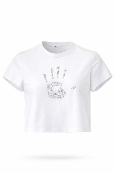 Miss Poem Γυναικείο μπλουζάκι με στάμπα από λευκή πέτρα και σχέδιο χεριού, με...