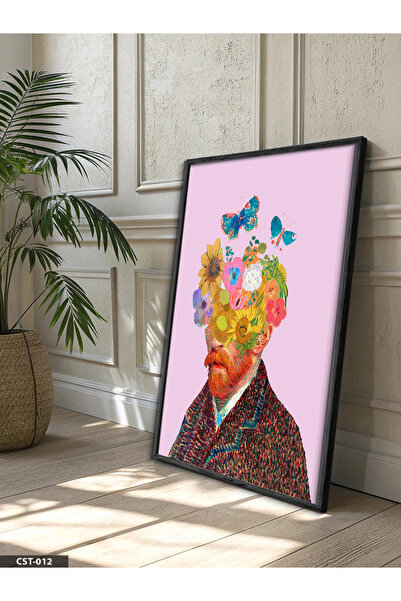 Evinemoda Van Gogh cvetni portret, jednodijelna slika u crnom drvenom okviru
