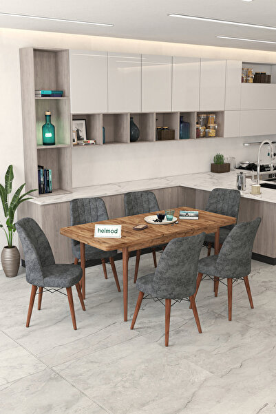 HELMOD 6 Kişilik Açılır Masa Sandalye Takımı Mutfak Masası Takımı Salon Masas...