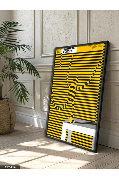 Evinemoda Natural Forces Yellow Striped One-Piece Black Wooden Framed Painting