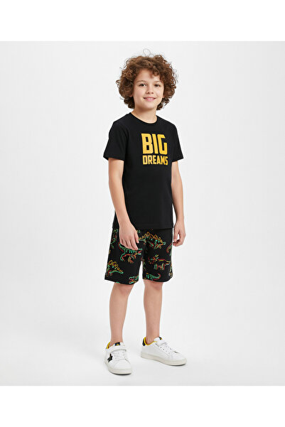 Pine kids Single Jersey Knit Short Night Suit With Dino Print - Black
