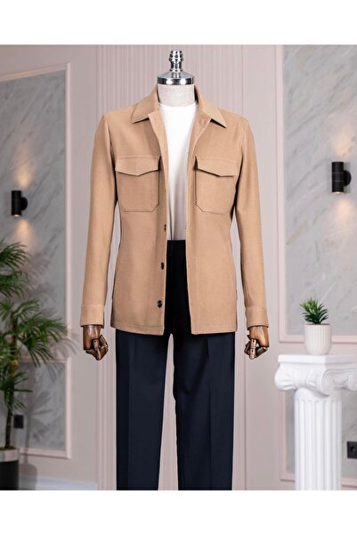 TerziAdemAltun Ανδρικό αθλητικό παλτό ιταλικού στυλ slim fit σε χρώμα καμηλό ...