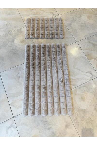 ROSSEV Set covorașe de baie din păr de iepure, anti-alunecare, bază TPR, lavabile, set de 2, 40x60-60x100