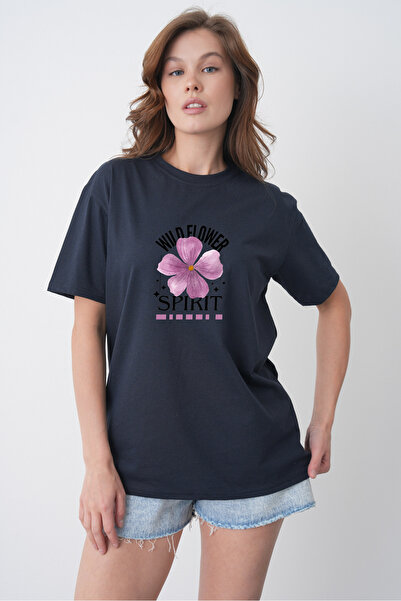TREND EMMODA تي شيرت نسائي صيفي ذو طراز Wild Flower مطبوع عليه زهور أرجوانية ...