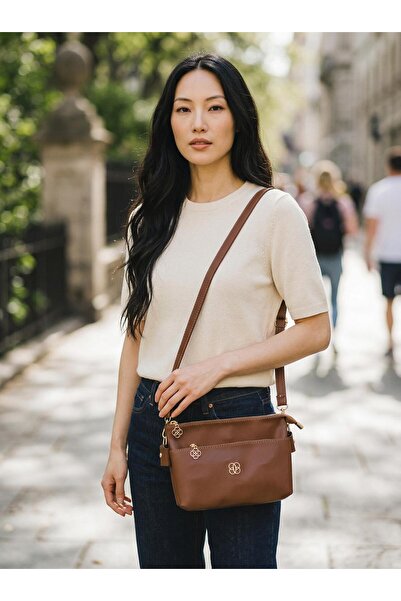 SANAT Γνήσιο δέρμα, λειτουργική γυναικεία τσάντα ώμου με 3 θήκες