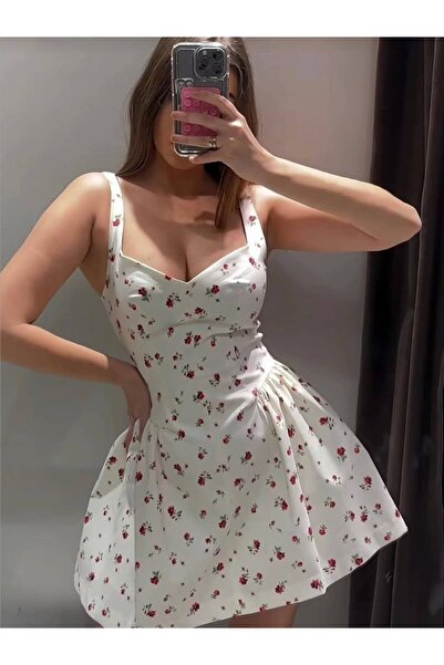 alenmoda Γυναικείο μίνι φόρεμα με φλοράλ σχέδια και στενή μέση