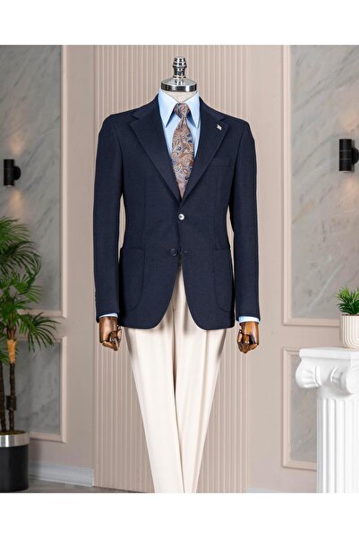 TerziAdemAltun Italian Style Slim Fit Mono Collar Men's Single Jacket Anthrac...