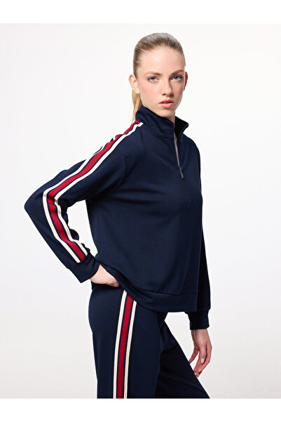 LC Waikiki High Collar Striped Detail Women's Zippered Sweatshirt