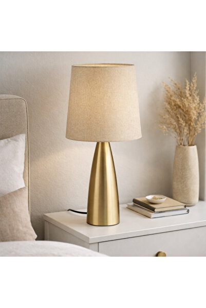 Palma homez Metal Table Lamp with Gold Base and Fabric Shade – Beige X Gold –...