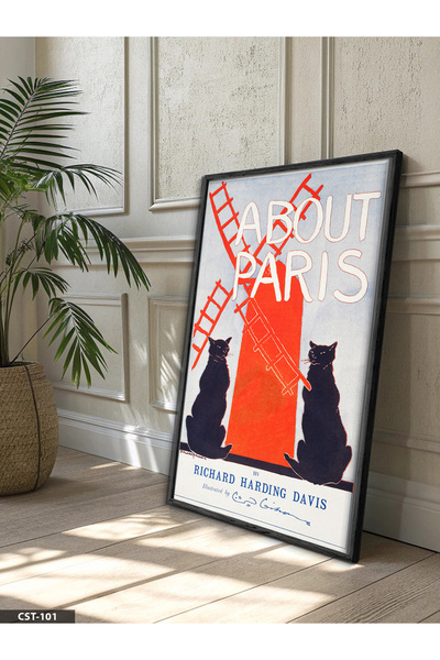 Evinemoda Αφίσα με γάτα, Μονοκόμματος πίνακας με μαύρο ξύλινο πλαίσιο