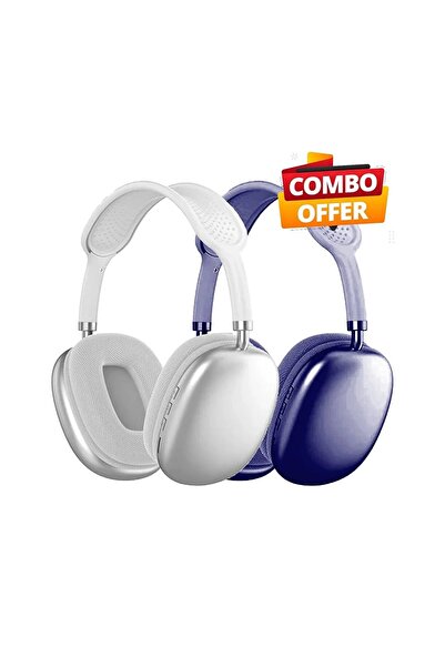 Primo Plus 2PC COMBO-1 PC White & 1 PC blue P9 Bluetooth Over-Ear Headphones ...