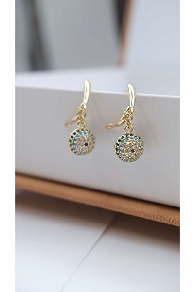 Jerie Gold Evil Eye Bead Detail Dangle Earrings
