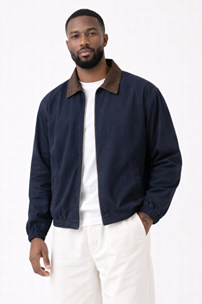 Gizrain Jachetă pentru bărbați, albastru marin, din gabardină, supradimension...