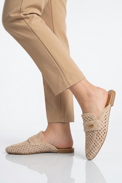 AYAKMOD Beige Knitwear Lightweight Closed-Front Women's Slippers 335391 Z