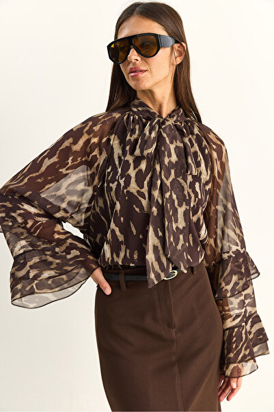 Bianco Lucci Γυναικεία μπλούζα με δέσιμο στο λαιμό, με σχέδιο, με επένδυση απ...