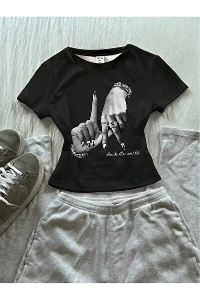 ZAVIXO Γυναικείο βασικό κοντό μπλουζάκι με εφαρμοστό ελαστικό ύφασμα, μοντέρν...