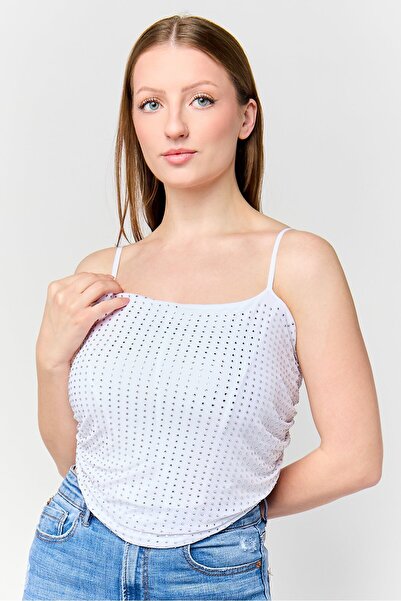 Don't Call Me Jennyfer Women U-Neck Sleeveless Embellished Tank Top, White