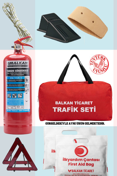 Balkan Ticaret Trafik Seti Reflektörlü 2Kg Yangın Tüpü Reflektör 2 Adet Takoz...