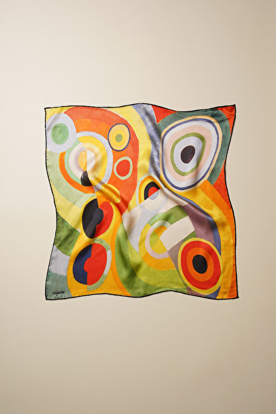 silqoora %100 İpek Bandana Fular Art Collection (55x55 CM)-Robert Delaunay (Y...
