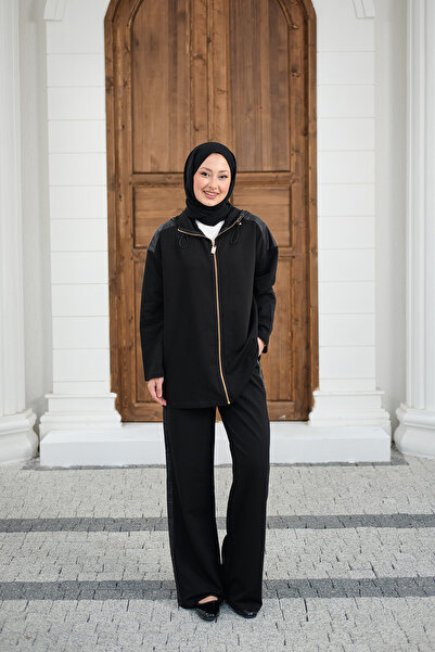 LOCCO Γυναικείο Σετ με Λεπτομέρειες Contrast Garni σε Μαύρο Χρώμα