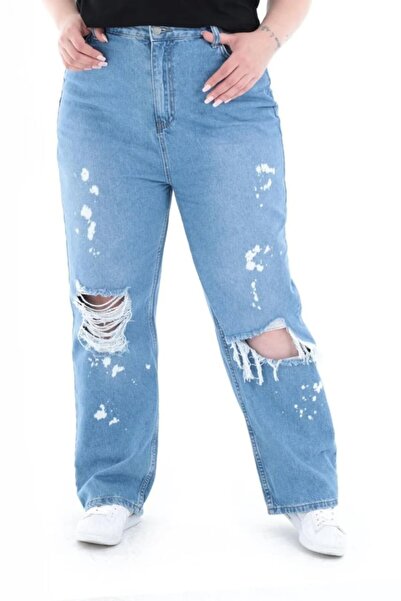 Roxxlen Women's Plus Size Ripped Detailed Jeans