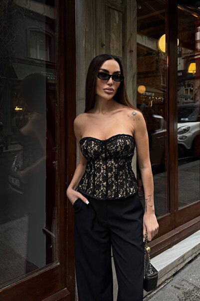 Ortaya Çık Μαύρο Δαντελένιο Μπουστιέρ