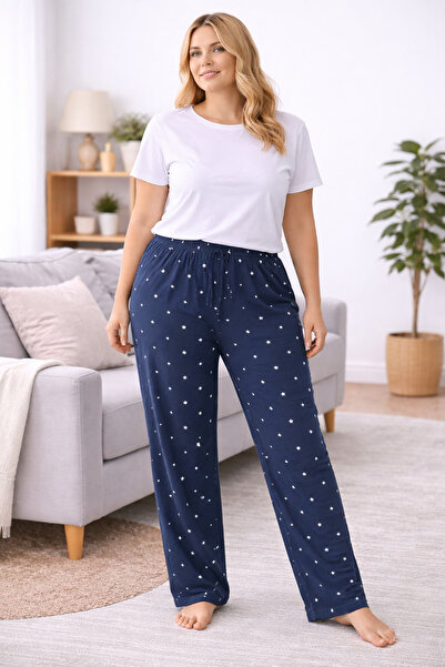 Mihra Σετ πιτζάμας plus size - Ναυτικό μπλε - Μακρύ