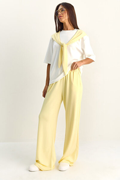 Bianco Lucci Γυναικείο Σετ με Λεπτομέρεια Σάλι, Βασικό T-Shirt, Ελαστική Μέση...